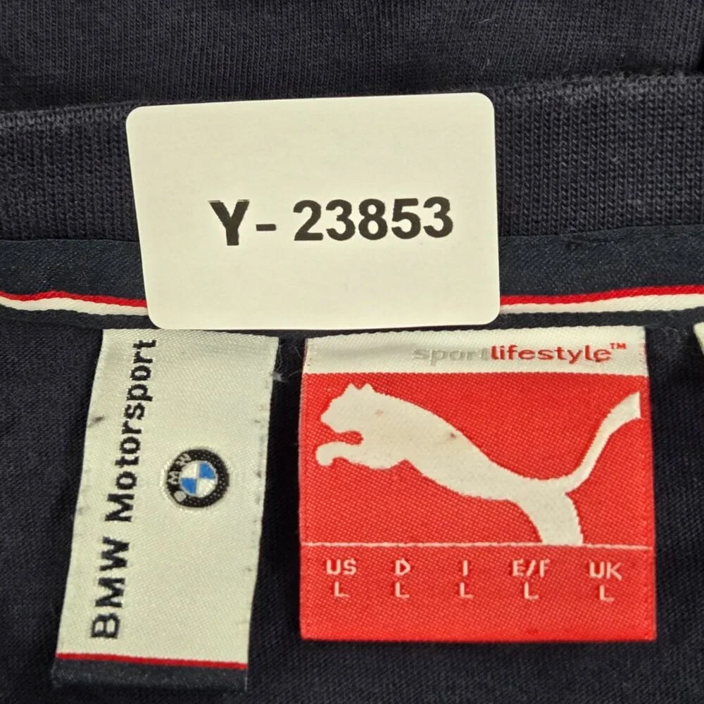 Puma Men‎ Shirt L Navy Colorblock BMW Motorsport Gorpcore Logo Short Sleeve